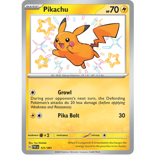 Pikachu 131/091 Shiny Rare Pokémon Paldean Fates kaart