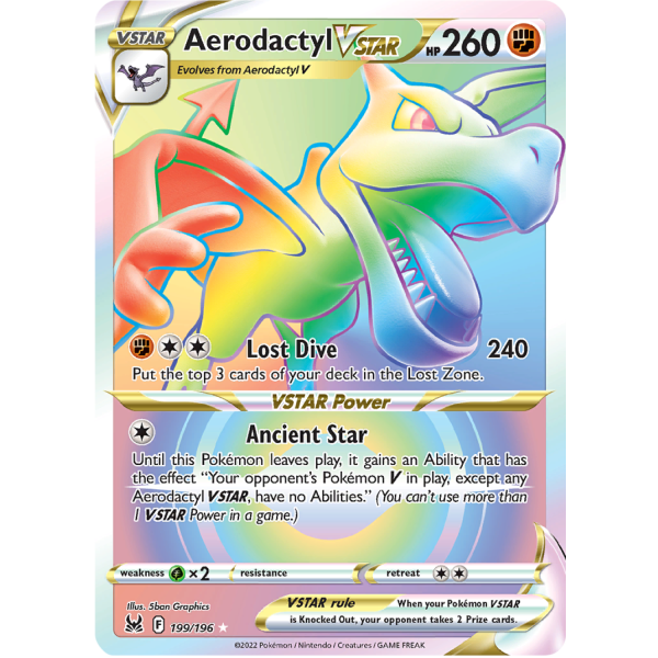 Aerodactyl VSTAR 199/196 Rainbow Secret Rare Lost Origin Pokémon kaart